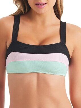 Jessica Simpson Striped Bandeau Swim Top ( L )
